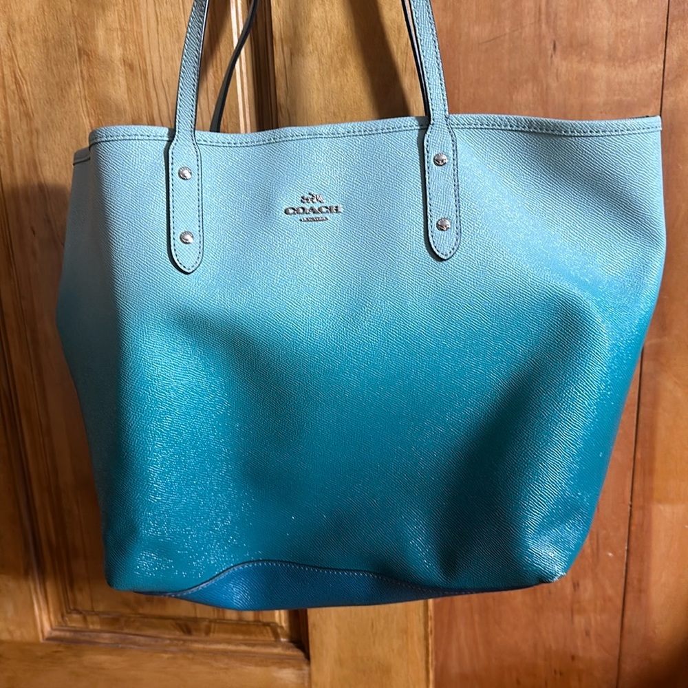 Teal ombré coach tote